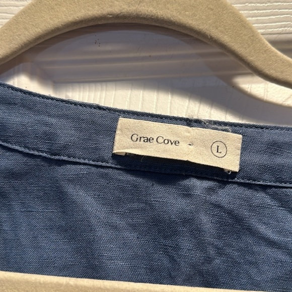 Grae Cove Libby Navy Relaxed Linen Button Front Top L - Picture 3 of 7